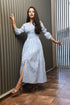 AAHELI BLUE PRINTED STRIPED COTTON COMFY DRESS AAHELI BLUE PRINTED STRIPED COTTON COMFY DRESS